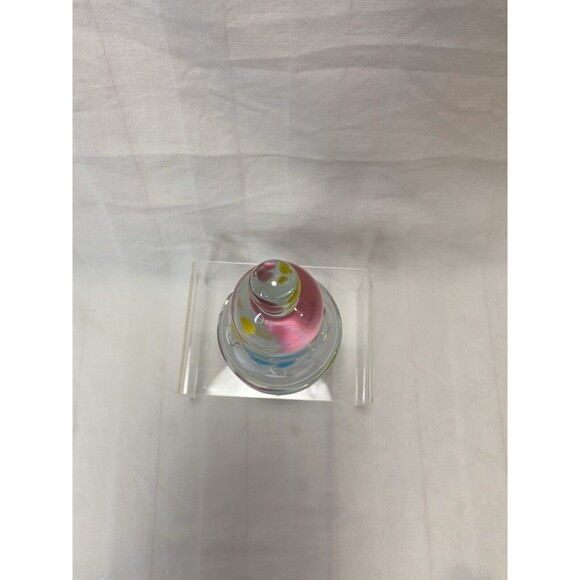 Vintage Joe St Clair Pink Yellow and Blue Flowers Green Leaves Bell Paperweight - Picture 7 of 12